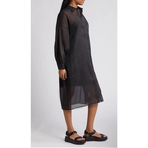 Dressed In Lala Barely There Long Sleeve Semisheer Shirtdress Black NWT $134 - Picture 4 of 13